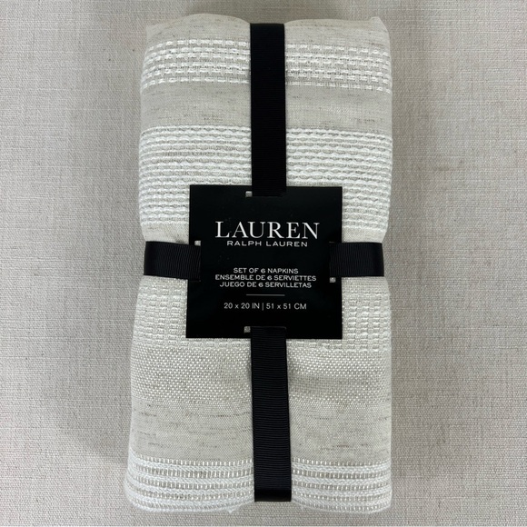 Ralph Lauren Dinner Napkins Cream and White Clemens Linen 20" x 20" Set of 6 NEW - Picture 1 of 7